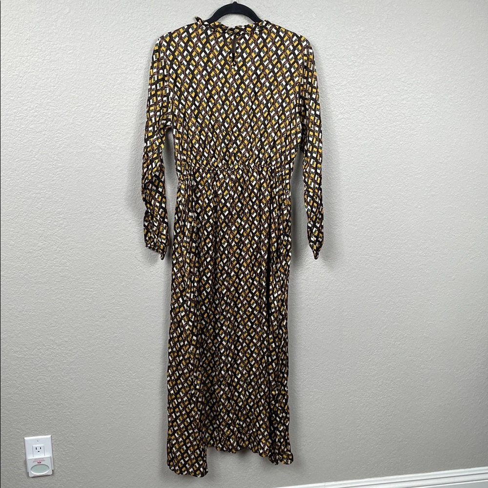 NWT Lola Italy Silk Blend Long Sleeve Geometric Midi Dress Bohemian Sz L - Picture 4 of 11
